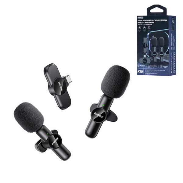 میکروفون وایرلس 2 کاربره برند ریمکس  اورجینال Remax wireless microphone for 2 users - Image 2