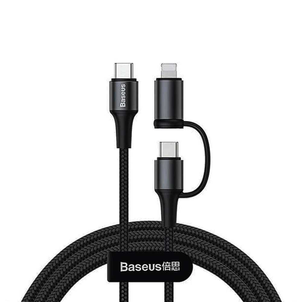 12468667 کابل سریع دو سر تایپ سی و لایتنینگ باسئوس Baseus Twin 2in1 60W PD Quick Charging cable 1m - Image 1