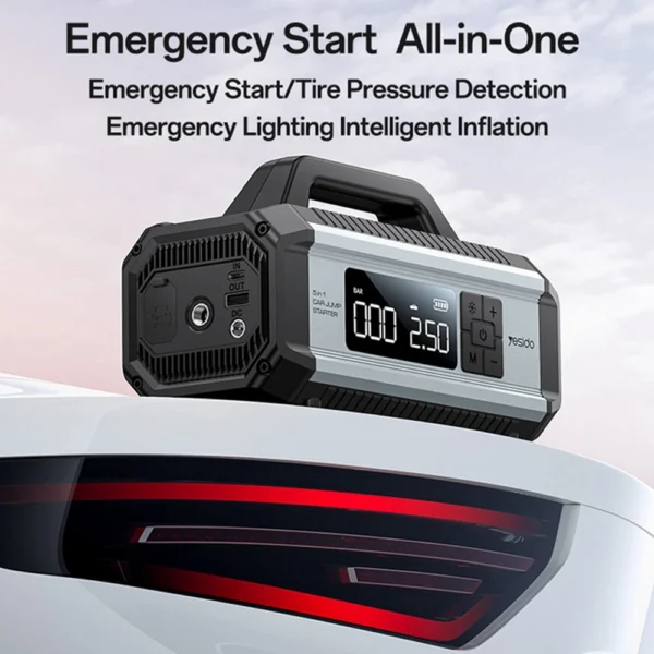 پمپ باد و استارتر 10000 چند منظوره 5 در 1  برند یسیدو YESIDO VC13 5 in 1 Car Jump StarterTire Inflator Pump 10000mAh Power Bank - Image 3