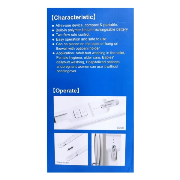 خودشور شارژی مسافرتی 2.5 لیتری  همراه با شلنگ برند بلو فایر  pocket travel bidet sprayer BLUE FIRE S24A - Image 4