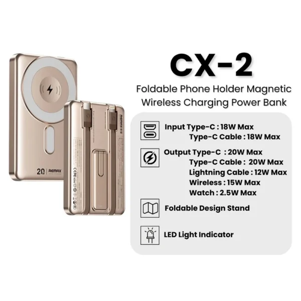 پاور بانک 10000 میلی آمپر مگ سیف ریمکس مدل   Remax 10000mAh Wireless Power Bank CX2 - Image 3