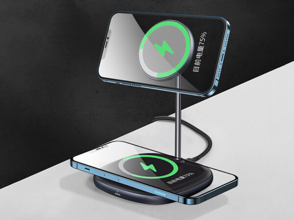 پایه نگهدارنده مگنتی و شارژر وایرلس بیسوس Baseus Swan 2-in-1 Wireless Magnetic Charger 20W WXSW-C01 - Image 4