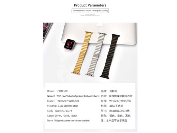 بند اپل واچ سری 1/2/3/4 استیل کوتتسی Cottetci W25 Stainless Steel Apple Watch Band 42/44 mm WH5238-BK - Image 7