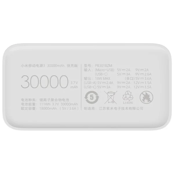 پاور بانک شیائومی مدل Redmi ظرفیت ۳۰ هزار فست شارژ با پورت تایپ سی و میکرو - Image 3
