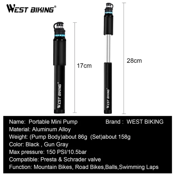 پمپ دستی دوچرخه WEST BIKING مدل جیبی (ارسال 15 روز کاری) - Image 6
