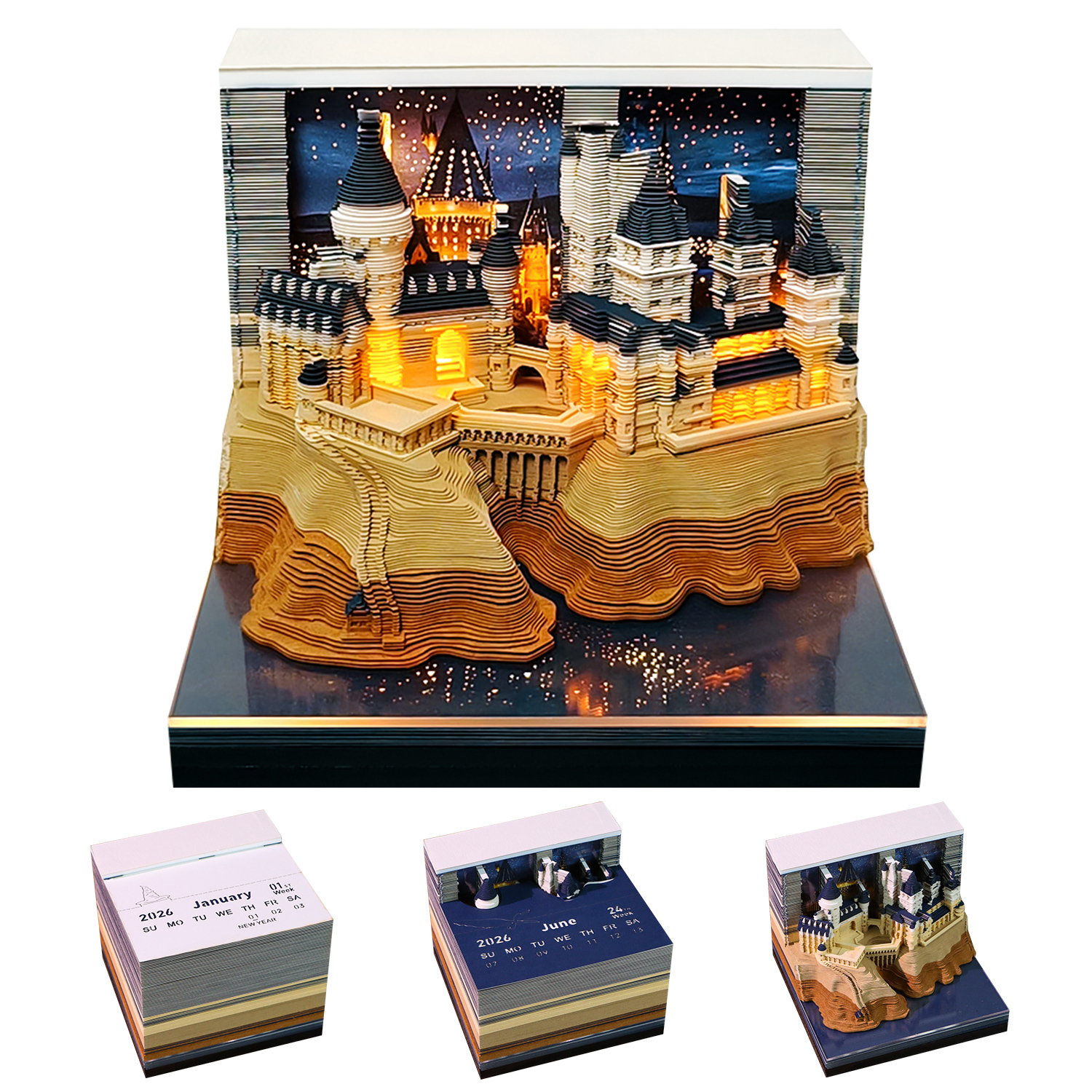 Hdf635fd9cce343898cd80173cac204f3D.jpg تقویم هنری سه بعدی کاغذی 2026 طرح قلعه جادویی (ارسال 15 روز کاری) - Image 1