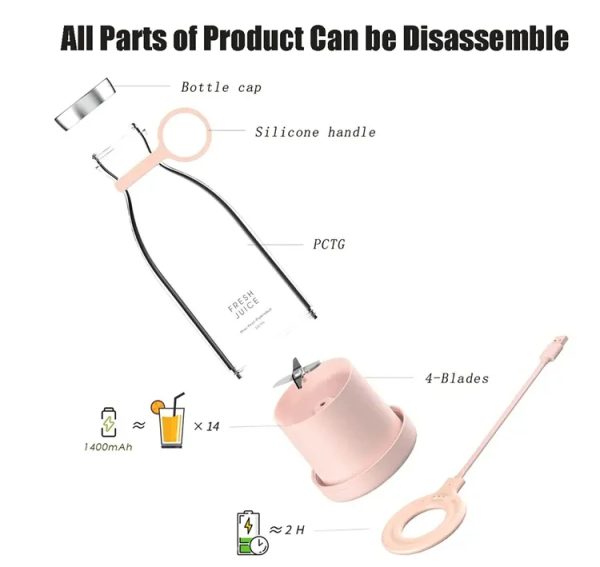 مخلوط‌کن قابل حمل شارژی مدل Portable Juicer Blende (ارسال 15 روز کاری) - Image 6