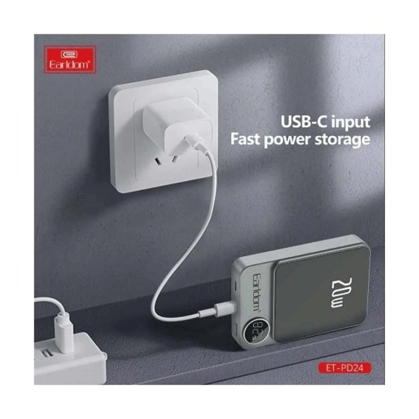 پاوربانک وایرلس PD و فست شارژ Earldom 10000mAh مدل PD24 20W - مشکی (دارای نمایشگر LED) - تصویر 5