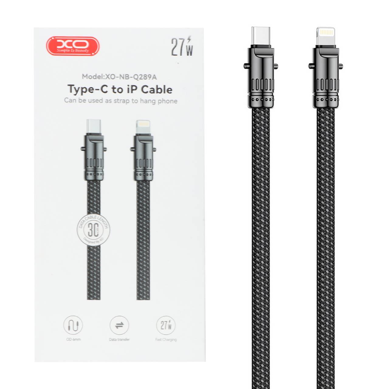 3047cc7e-3a26-44f7-ad5f-764445a10fdd کابل شارژ و دیتا فست پاوربانک 30سانتی متری XO Type-C to Lightning مدل XO-NB-Q289A 27W - مشکی - تصویر 1