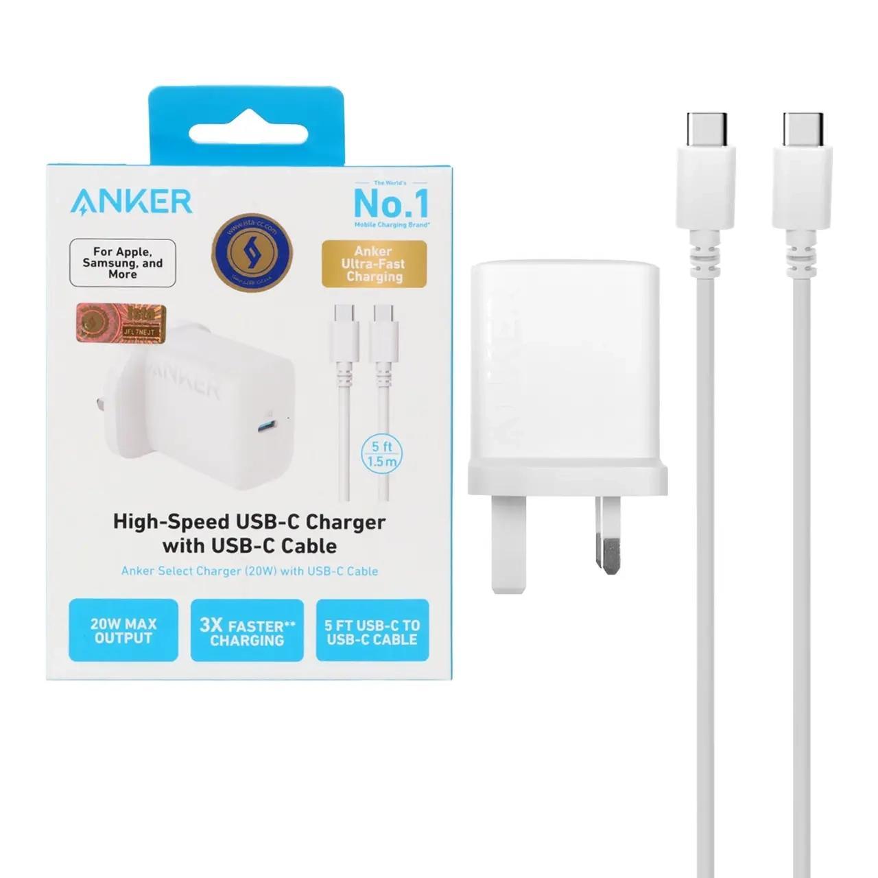 89d0145c-5adb-49d6-9cf2-a9ecc39524ae شارژر دیواری سه پین PD و فست تک پورت ANKER مدل B2347K21 20W به همراه کابل شارژ Type-C To Type-C - سفید (گارانتی 18 ماهه شرکتی) - Image 1
