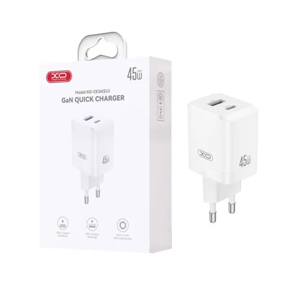 شارژر دیواری PD و فست دو پورت XO مدل XO-CE36(EU) 45W - سفید - تصویر 6