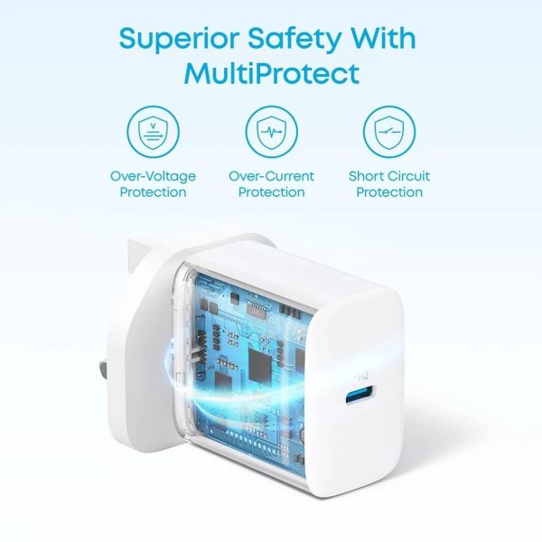 شارژر دیواری سه پین PD و فست تک پورت ANKER مدل B2347K21 20W به همراه کابل شارژ Type-C To Type-C - سفید (گارانتی 18 ماهه شرکتی) - Image 3