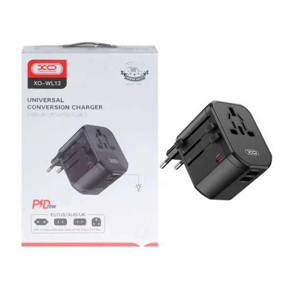 شارژر دیواری PD و فست سه پورت وتبدیل برق XO مدل XO-WL13 20W - مشکی - تصویر 4