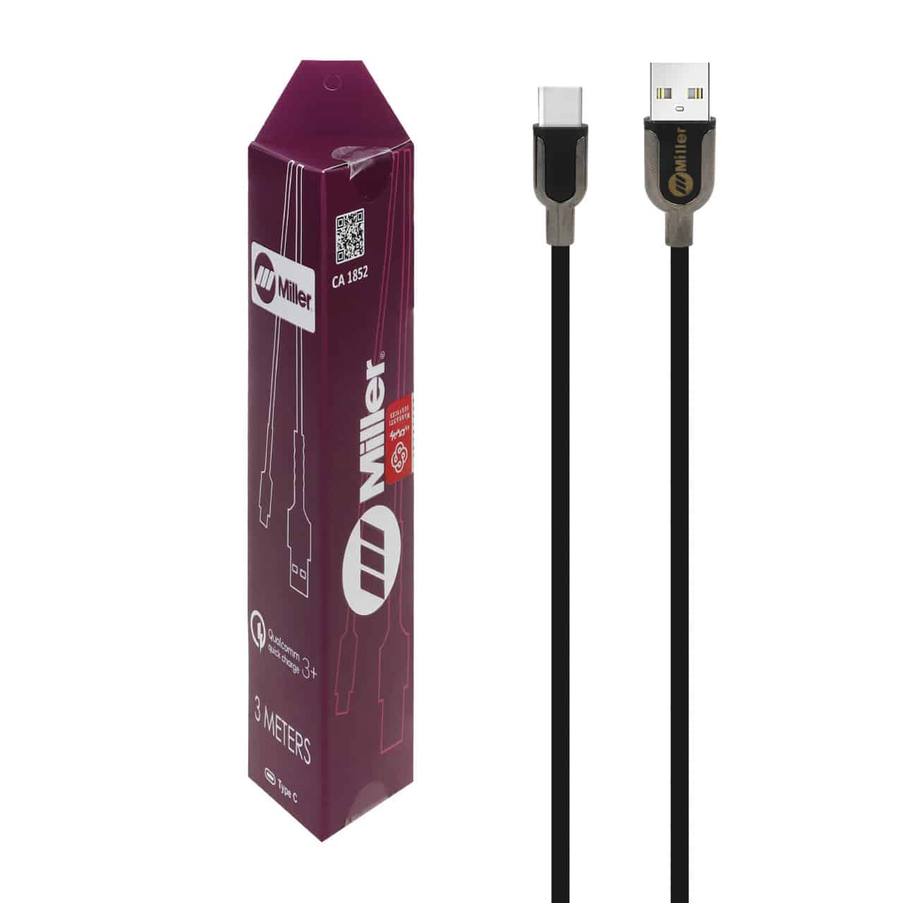کابل شارژ 3 متری سوپر فست Miller Type-C مدل CA-1852 – مشکی