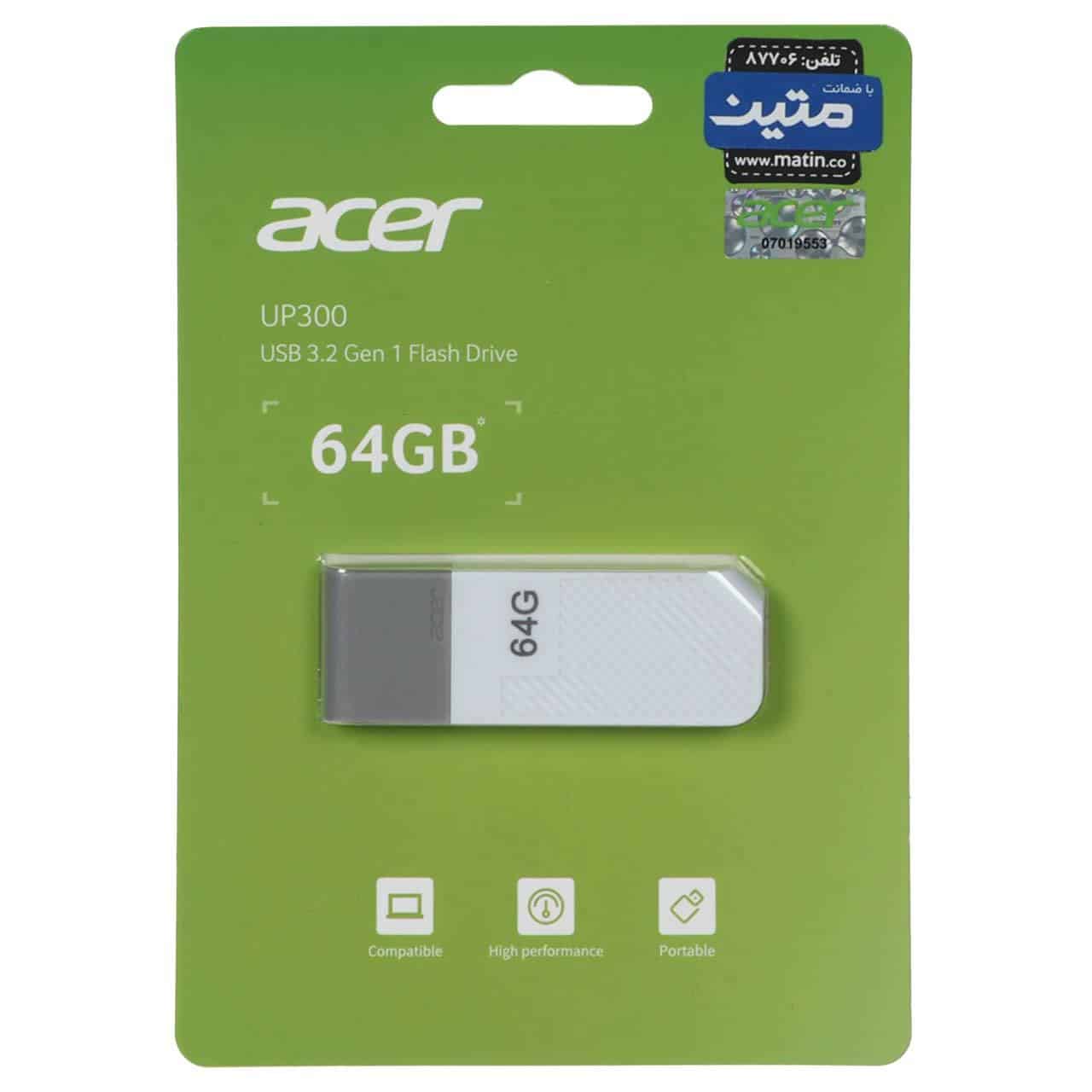 1dcf34fa-4129-43a8-993b-3037b0d732ec.jpg Acer UP300 USB 3.2 Flash Memory - 64GB - سفید (گارانتی متین) - تصویر 1