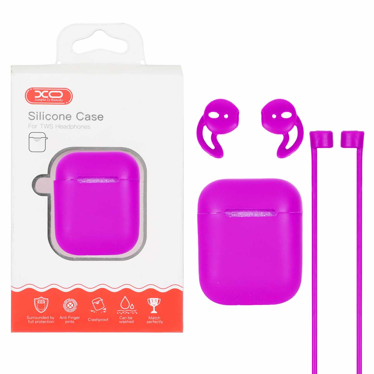 کاور ایرپاد سیلیکونی XO مدل Apple Airpods 1 / 2 – بنفش (پک دار)