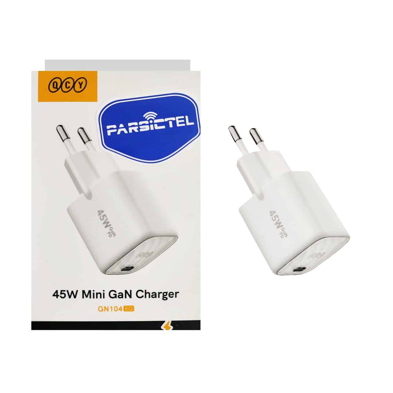 شارژر دیواری دو پین PD و فست تک پورت QCY مدل GN104 EG 45W – سفید (گارانتی یکساله تعویض شرکتی) مجهز به فناوری Mini GAN
