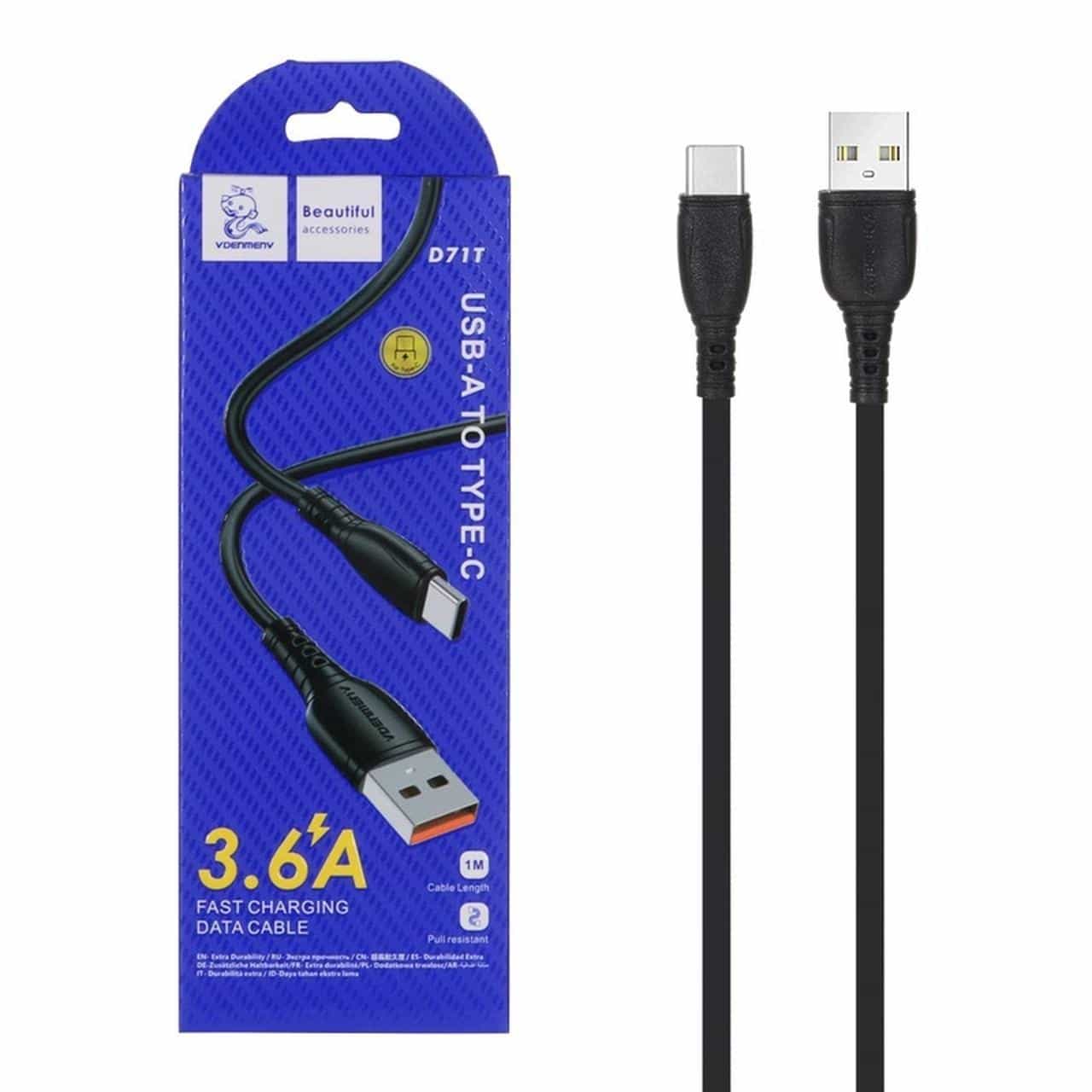 کابل شارژ فست Denmen Type-C مدل D71T – مشکی – SMO