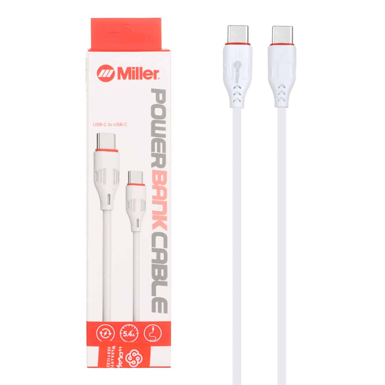 کابل شارژ فست پاوربانک Miller Type-C To Type-C مدل CA-1445 – سفید (گارانتی پارتیان پایا)