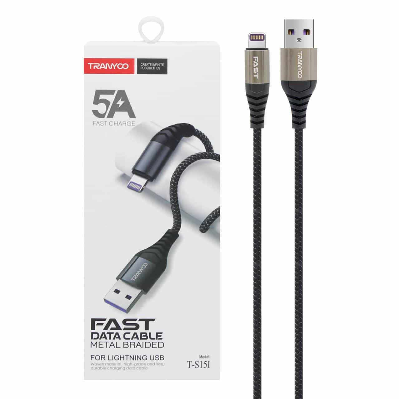 کابل شارژ فست آیفون TRANYOO مدل T-S15I – مشکی