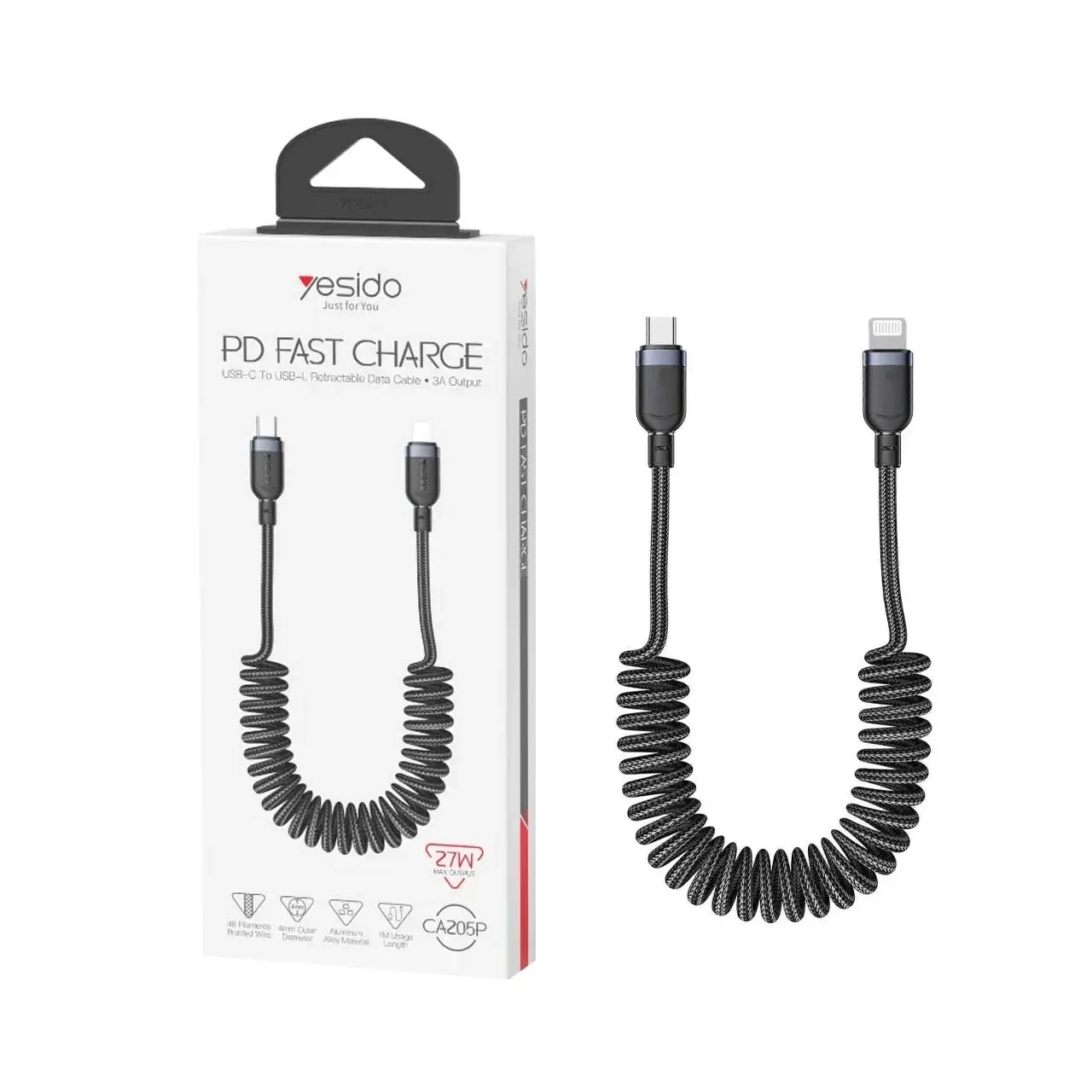 کابل شارژ PD و فست Yesido Type-C To Lightning مدل CA205P 27W – مشکی (گارانتی شش ماه تعویض نیکان همراه)