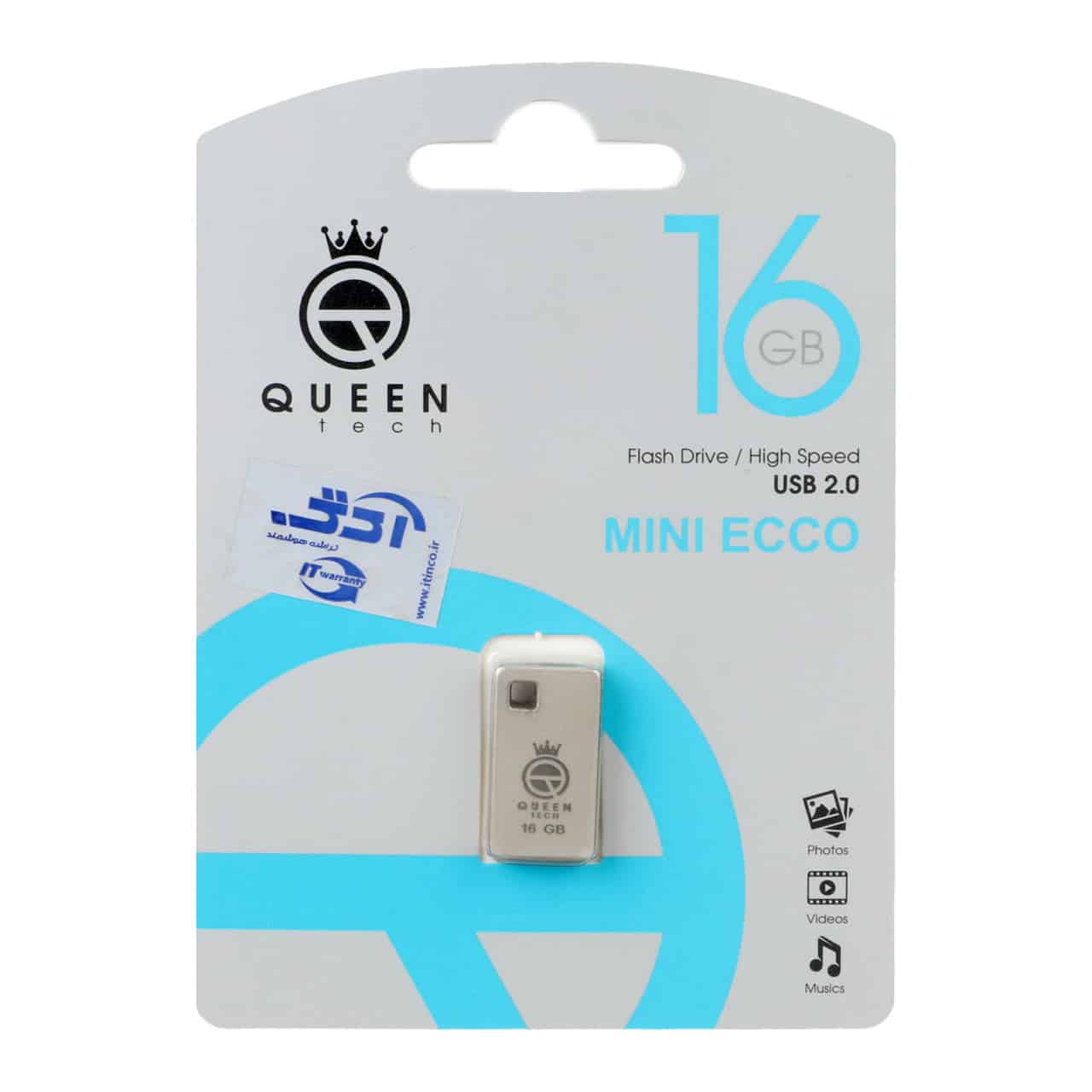 Queen Mini Ecco USB2.0 Flash Memory-16GB نقره ای (گارانتی مادام العمر شرکت آی تین)