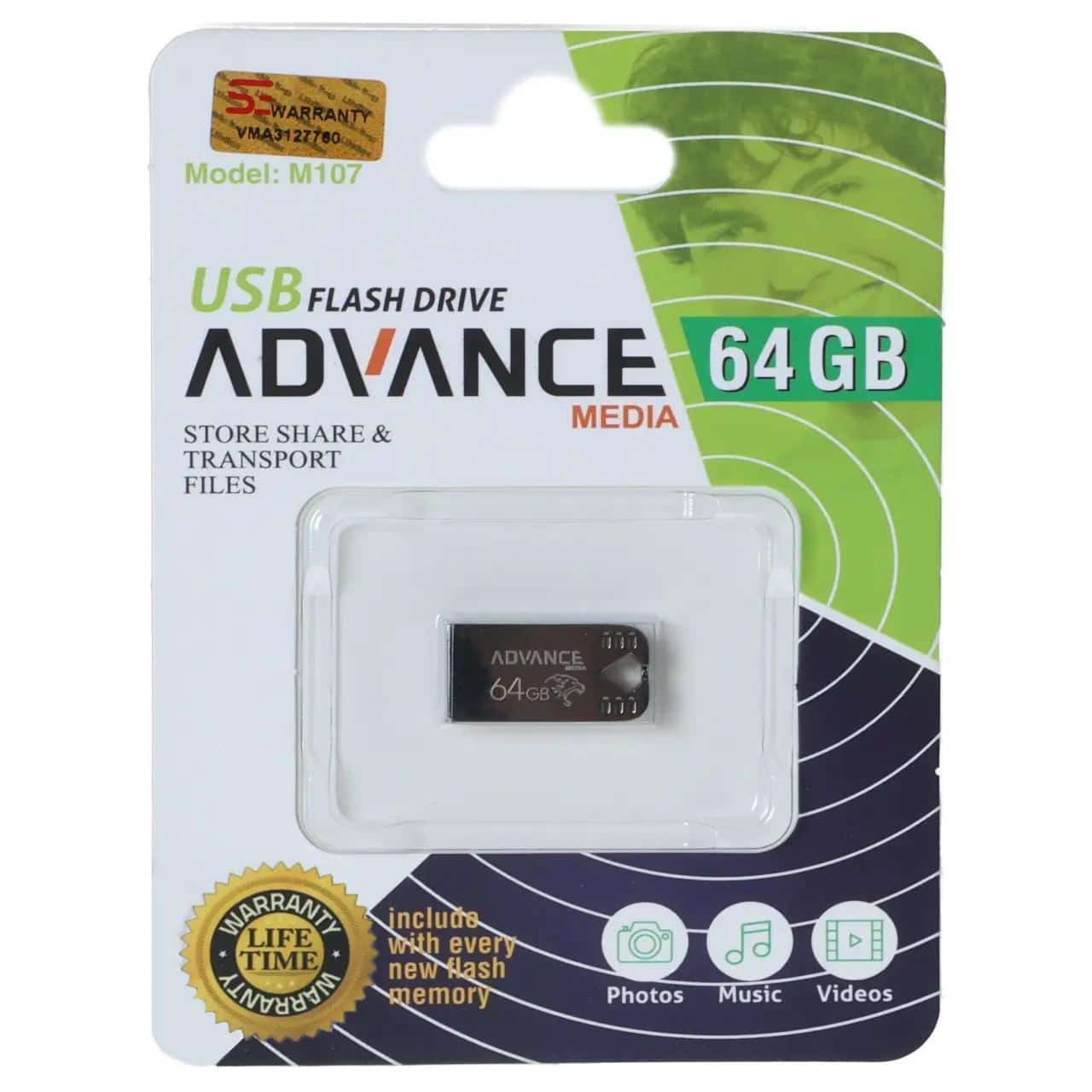 فلش مموری Advance Media مدل M107 USB2.0 ظرفیت 64GB – مشکی