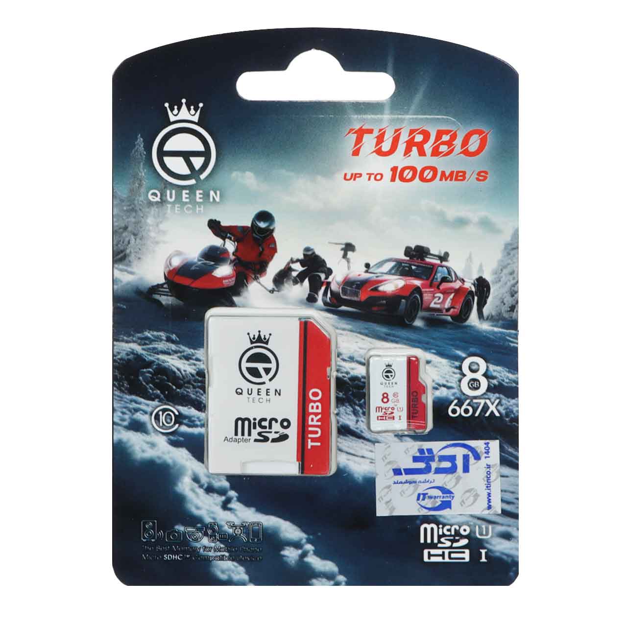 dd7c2016-2e29-4c93-a7b7-5020515e65b8.jpg Queen tech Turbo microSDHC & adapter U1 Class 10 667X -100MB/s-8GB سفید قرمز - تصویر 1