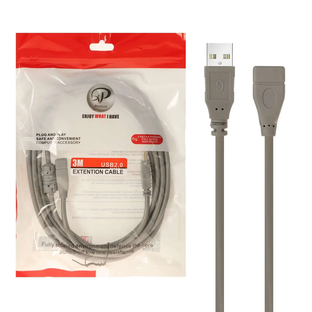 کابل افزایش طول 3 متری – XP Product USB 2.0 – طوسی – RYL